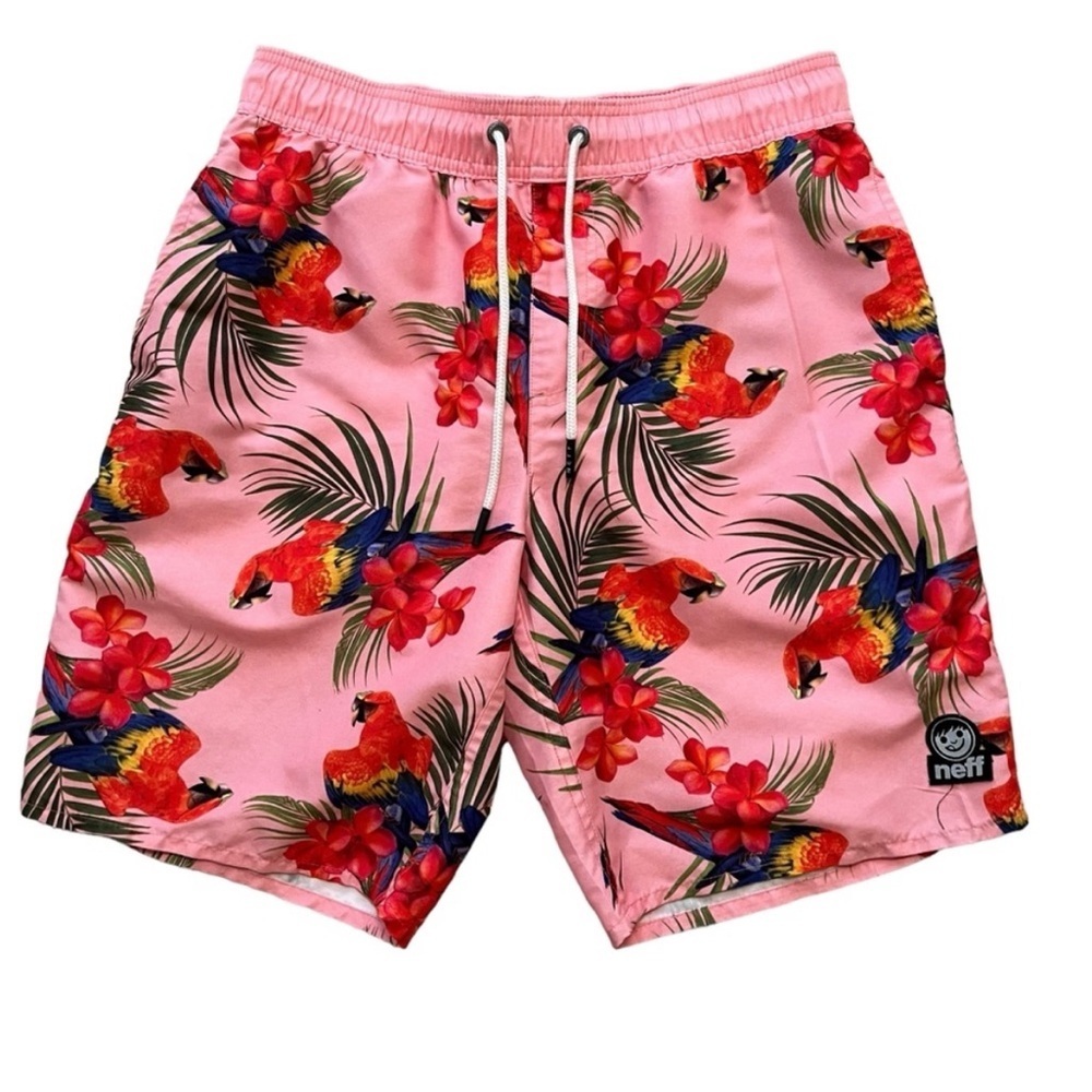 NEFF Pink Parrot Print Brodie Bird Hot‎ Tub Swim Shorts Medium
